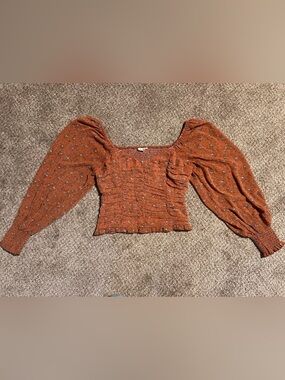 Promesa Smocked Floral Puff Sleeve Crop Top Boho Cottagecore Medium
